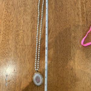 Vintage Floral and Gold Locket on Pearl NECKLACE